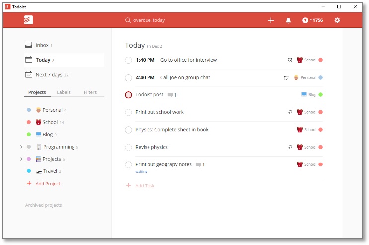 Example of ToDoist in use