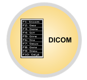 A yellow circle with the word Diacom and an example of the predicted text alongside it.